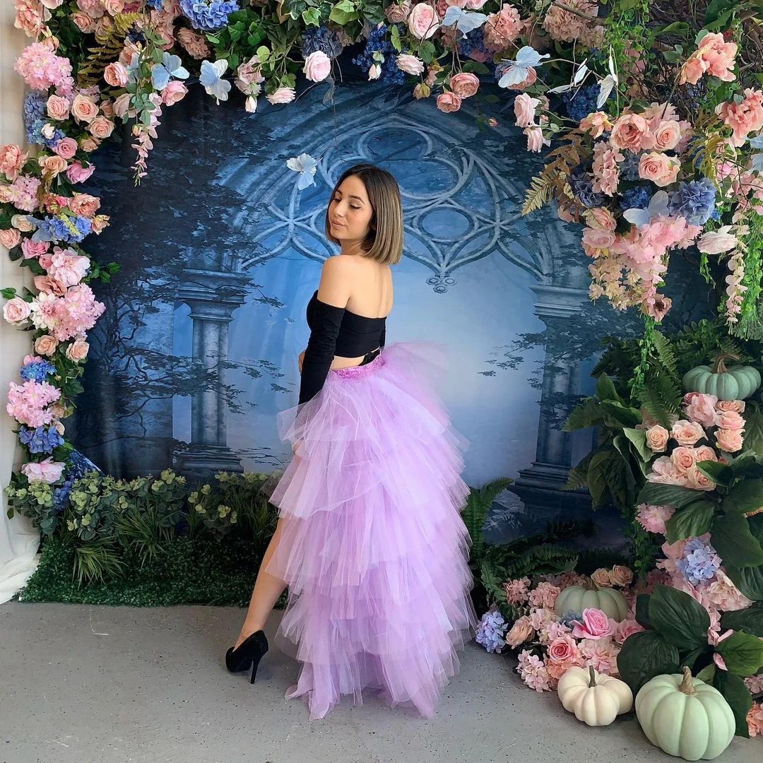 Classic Casual Violet Skirt Ruffles Layered Tulle Skirts High-Low Women Skirt Birthday Party Ballgown Photography Custom Made