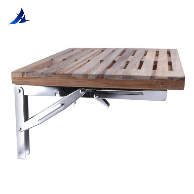 445mm 330mm Teak Wall Mount Fold Down Bench with Slots for Boat Shower Room Steam Sauna Room