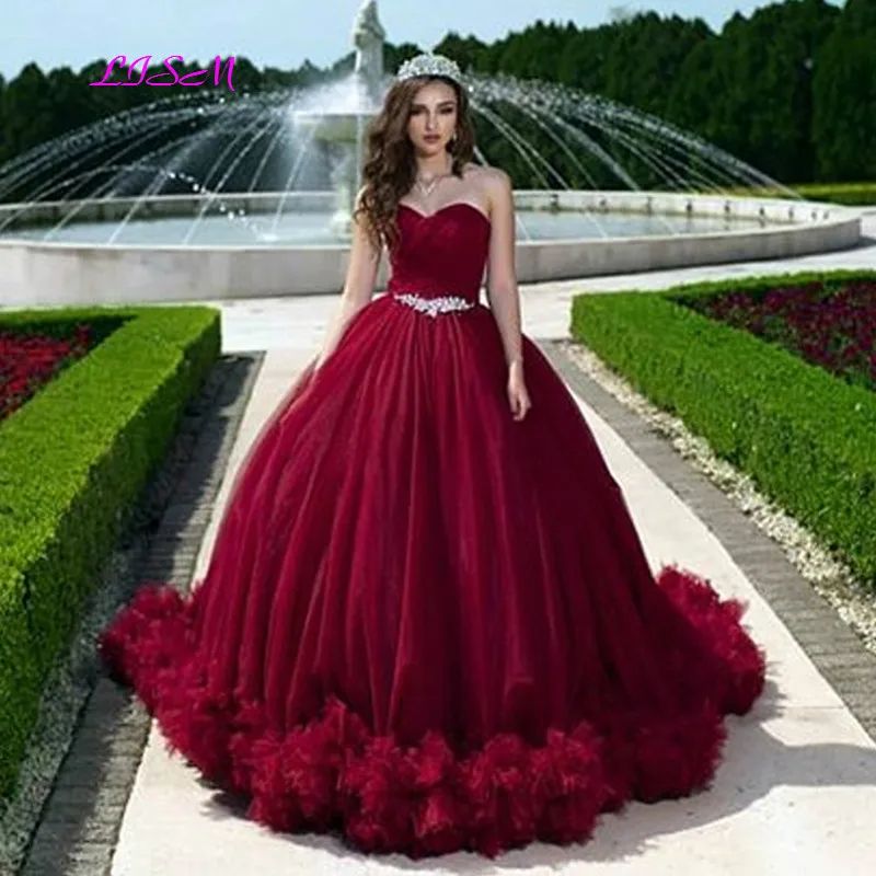 Rose Pink Sweet Sweetheart Ballkleid Quince anera Kleid Vestido de 15 Anos Rüschen ärmellose lange Abschluss ball Party kleider