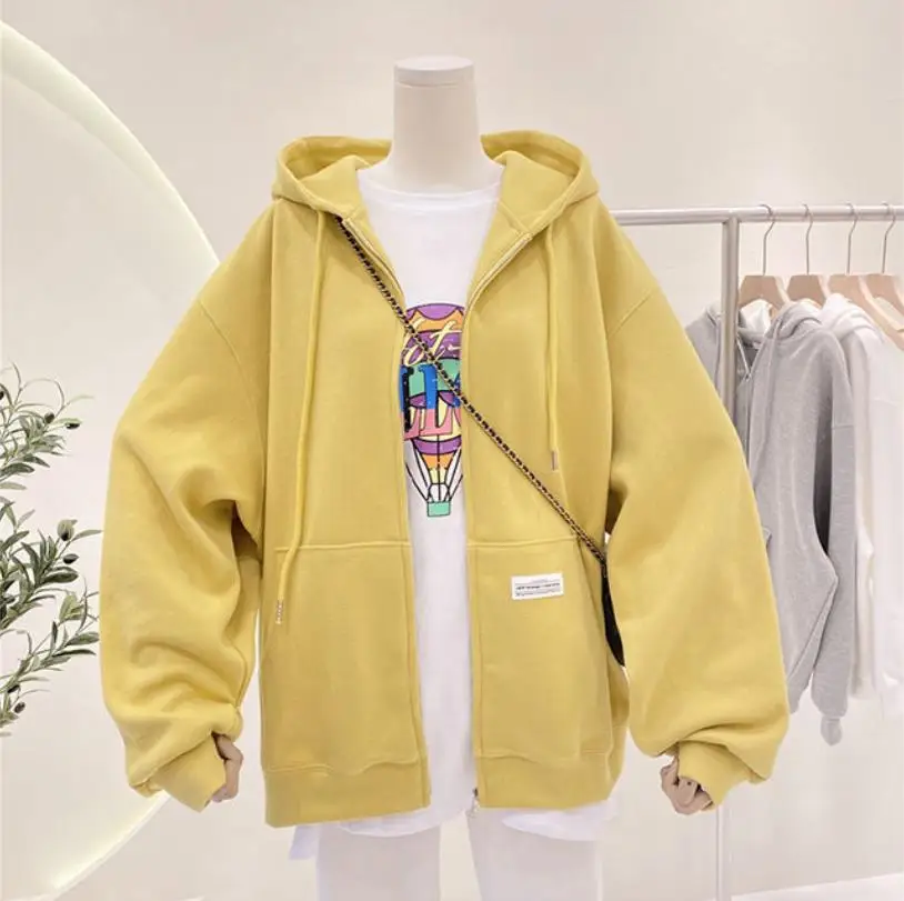 Bigg Orange Plus size Pullovers Hoodies Women Brown Blue Zip Up Sweatshirt Summer Jacket oversize Clothes Vintage Pockets Tops