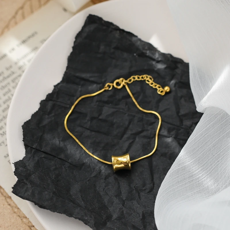 YUN RUO Yellow Gold Color Good Luck Square Bracelet Snake Chain Woman Birthday Gift 316L Titanium Steel Jewelry Not Change Color