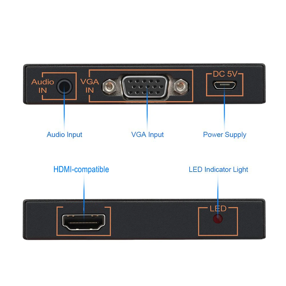 VGA to HDMI-compatible Converter Monitor/PS3/PS4/HDTV/Blue-ray DVD 3.5mm Audio Micro USB Power, HDMI-compatible Output Adapter