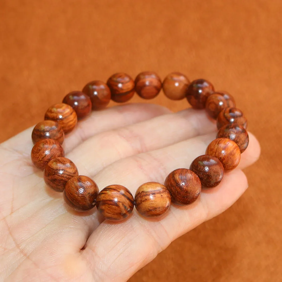 10mm Prayer Beads Bracelet Genuine Chinese HaiNan HuangHuaLi Scented Rosewood Women Fashion Pear Wood Bangle