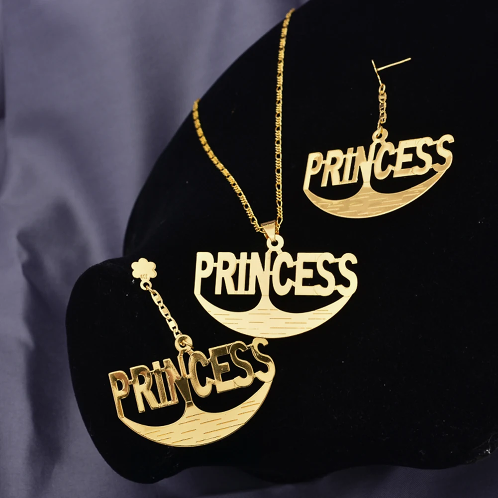 Vier Stile Dubai Goldfarben Personalisiertes Buchstaben-Halsketten- und Ohrring-Schmuckset für Frauen Männer Ehefrau – Detail 1