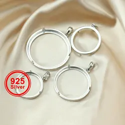 19-30MM Round Prong Solid 925 Sterling Silver Cabochon Coins Holder Pendant Bezel Settings DIY Supplies 1411252