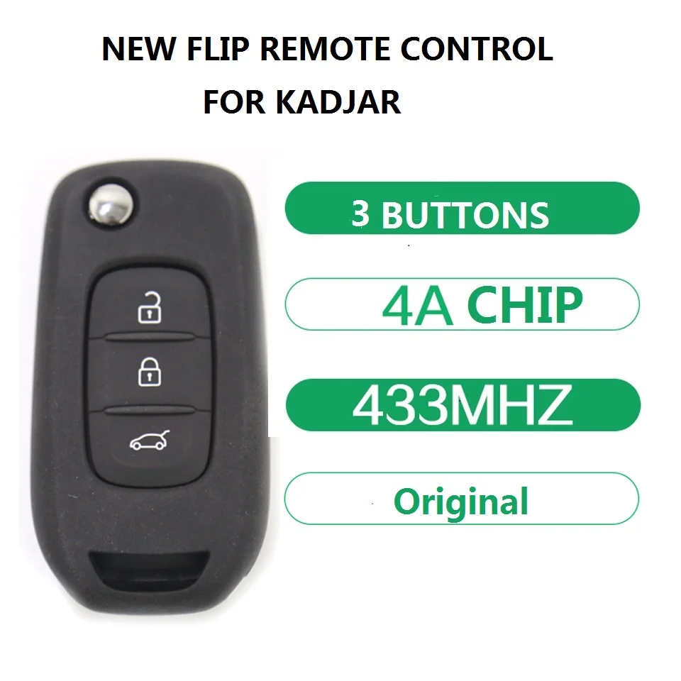 

Ziguang Original 3Buttons 433MHZ Flip Remote Control WITH 4A Chip for Renault KADJAR 3 Remote Control with 4A chip for Kadjar