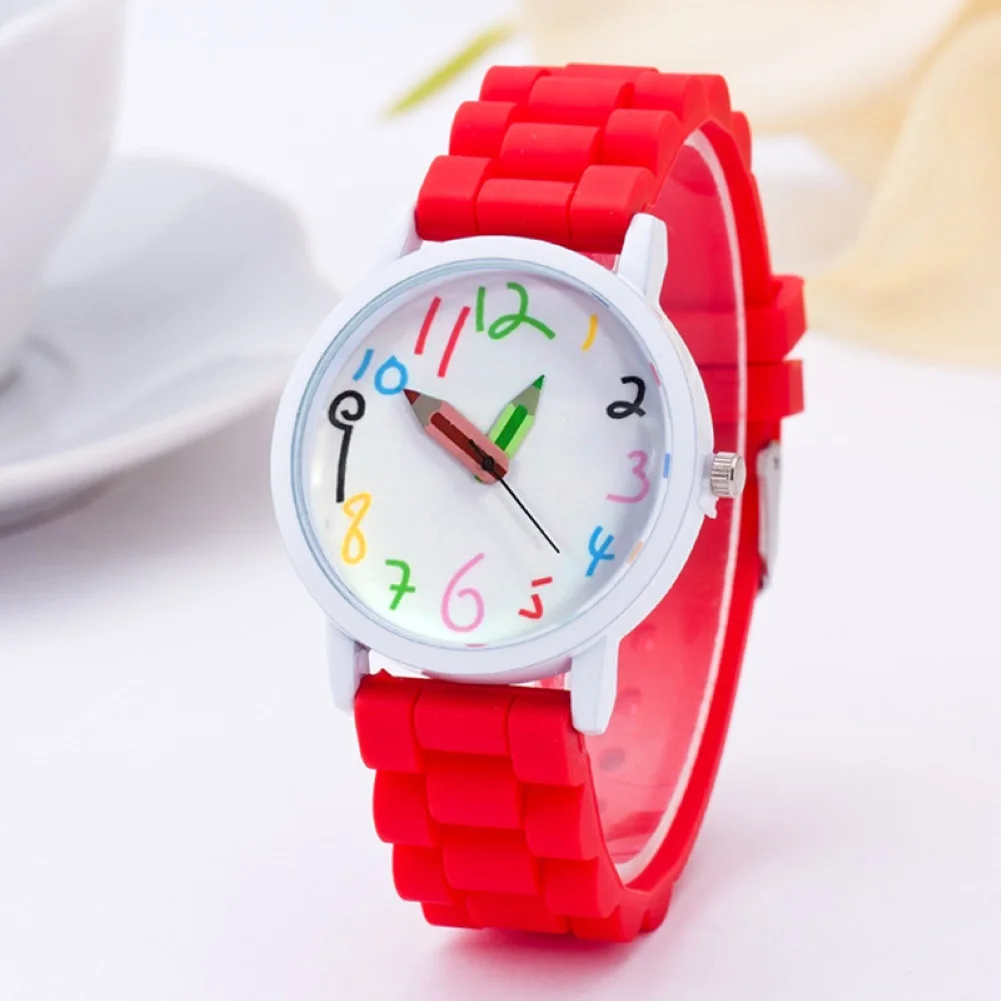 Reloj de pulsera bonito de dibujos animados para niños, esfera redonda, correa de silicona, reloj de pulsera Digital, puntero de moda, reloj de cuarzo para niño y niña