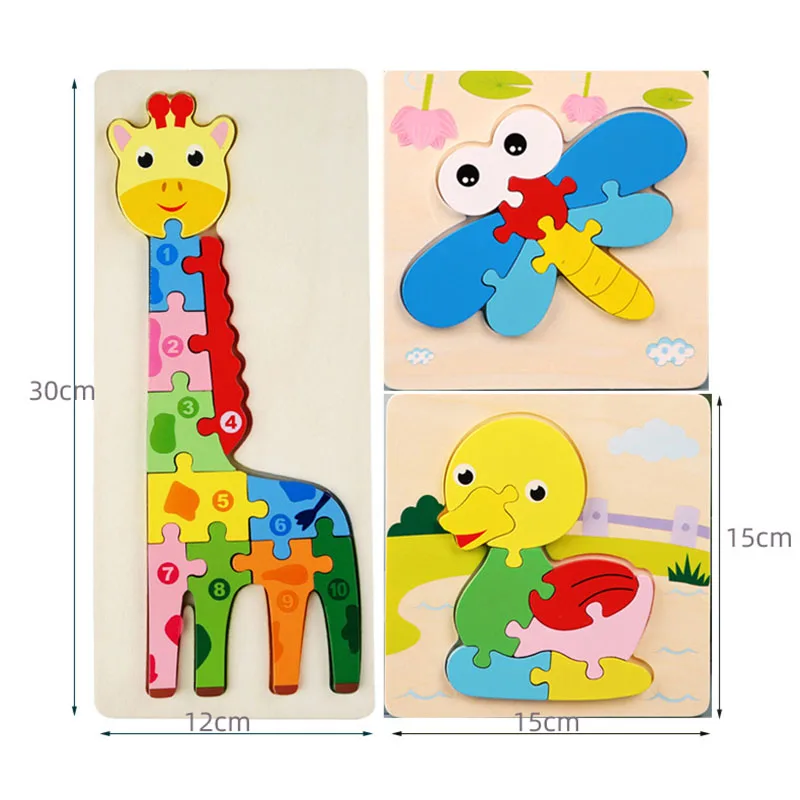 ديناصور خشبي ثلاثية الأبعاد لغز الحيوانات مونتيسوري الزرافة عدد الأسماك بانوراما الأطفال ألعاب تعليمية مضحكة #5