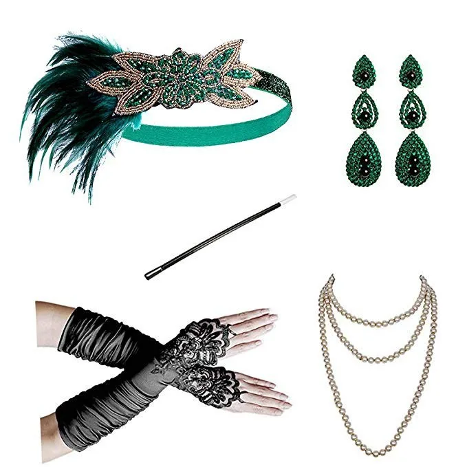 The 1920s  Five-piece single party retro peacock feather hair band set peacock headdress necklace gloves  smoke pole gloves