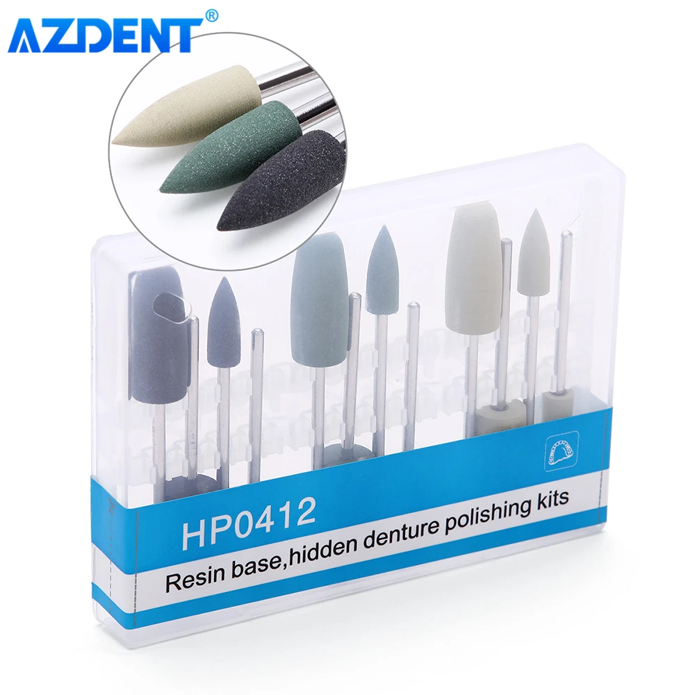 12pcs/Kit Dental Diamond Burs Hidden AZDENT Denture Resin Base Polishing Kits for Low Speed HP 0412 Dentistry Tools