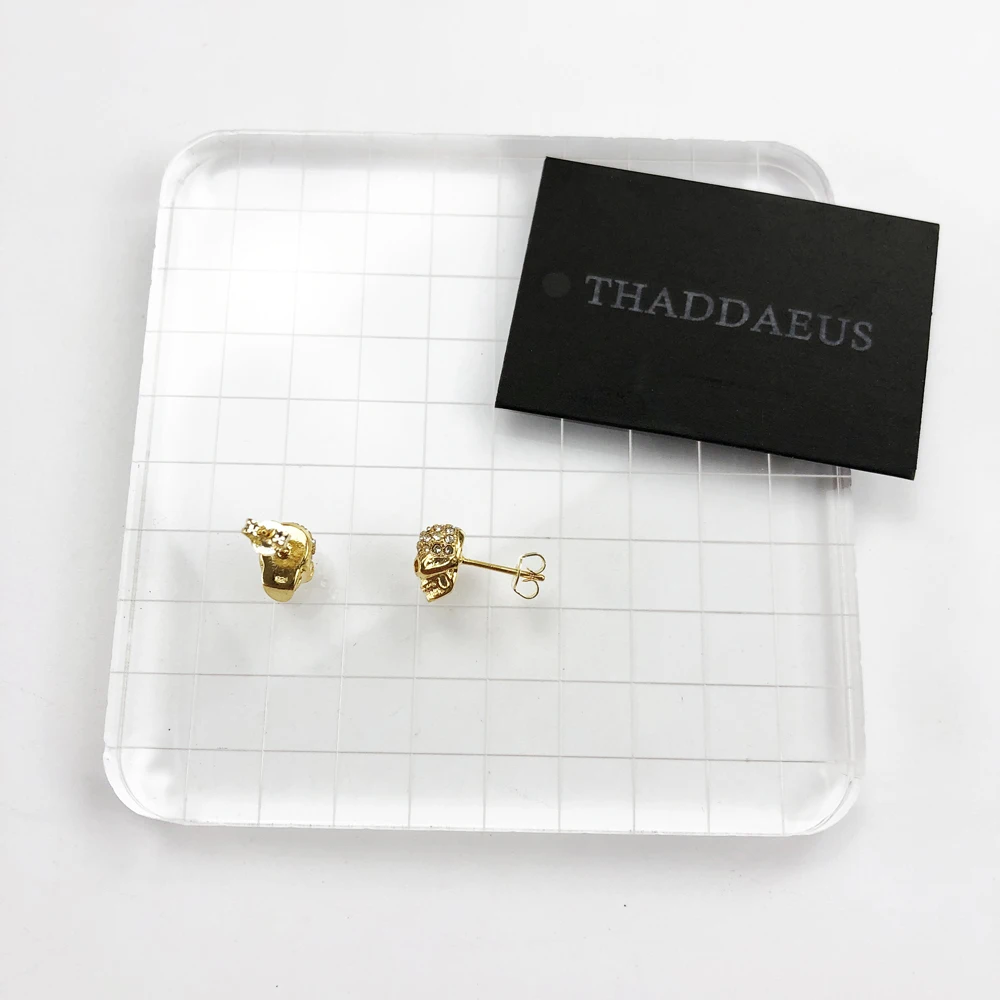 Golden Skull Pave Stud Earrings,Europe Rebel Street Punk Fine Jewerly For Women Men Gift In 925 Sterling Silver