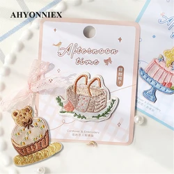 AHYONNIEX 1 Piece Bear Cake Dessert Embroidery Repair Patches Bag Jeans Cartoon Iron On Patches for Handbook Small Glue Sticker