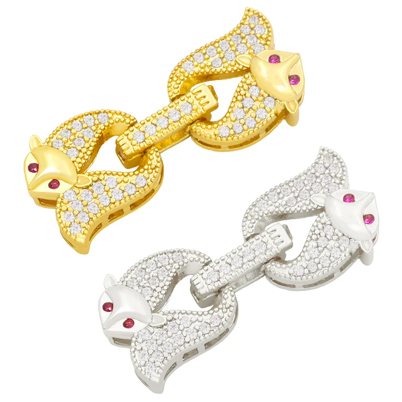 

OCESRIO Cute Copper Fox Head Bracelet Connector Rectangle 18k Gold Plated Zirconia Diy Handmade Jewelry Making Supplies cnta003