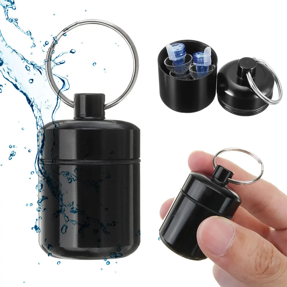 Aluminium Alloy Black Carrying Bottle Case for Silicone Musician Filter Earplugs Noise Canceling Protection Earbud Pill Box