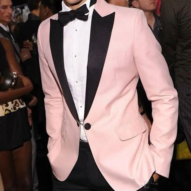 

Pink Wedding Groom Tuxedos Black Peaked Lapel Two Piece Custom Made Evening Party Formal Men Suit (Jacket + Pants )