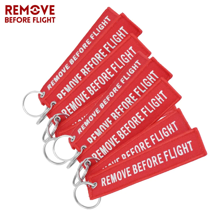 Remove Before Flight Embroidery Keychain for Aviation Gift Chaveiro Para Carro Luggage Tag Key Fob 10 PCS/LOT Red Key Ring Chain