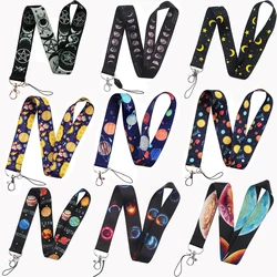 LX411 Universe Planets Moon Stars Astronaut Lanyard Neck Strap Rope USB Mobile Cell Phone ID Card Badge Holder Keychain Keyring