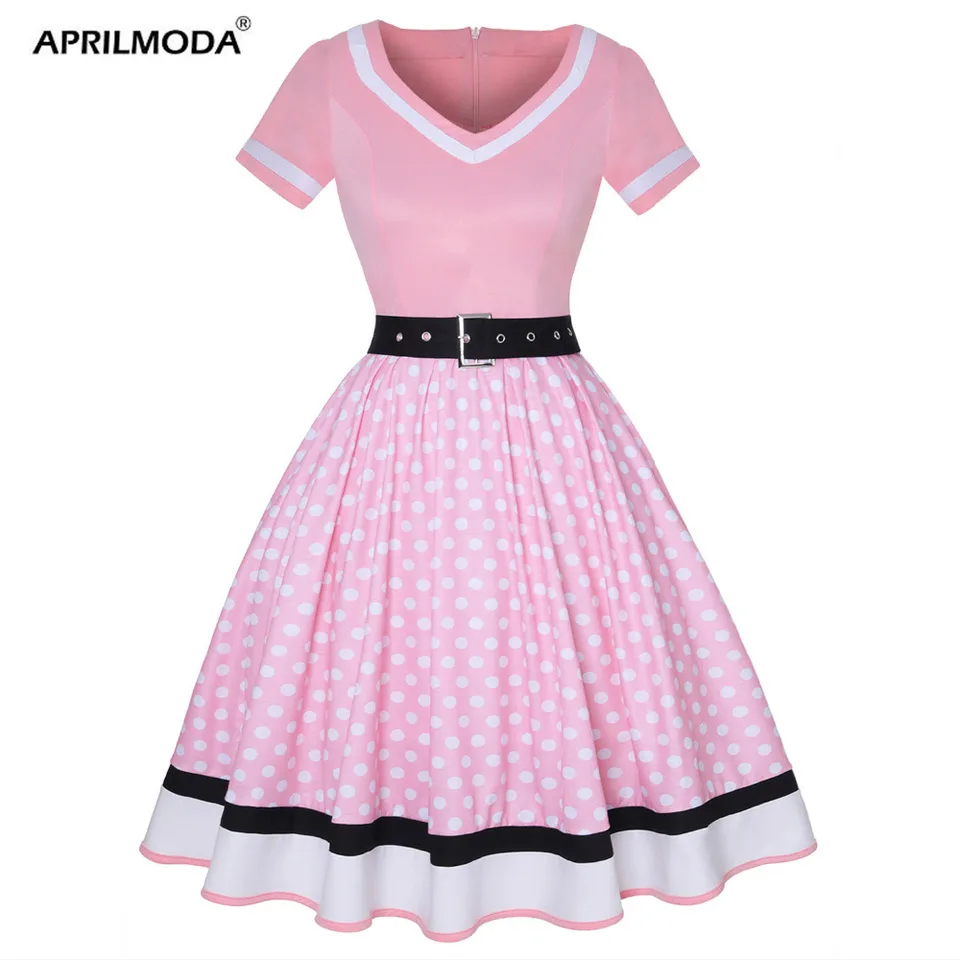 50s 60s Women's Vintage Party Dress With Belt Polka Dot Print Short Sleeve  Hepburn Oversized Robe Pin Up Rockabilly Dresses - AliExpress 200000345