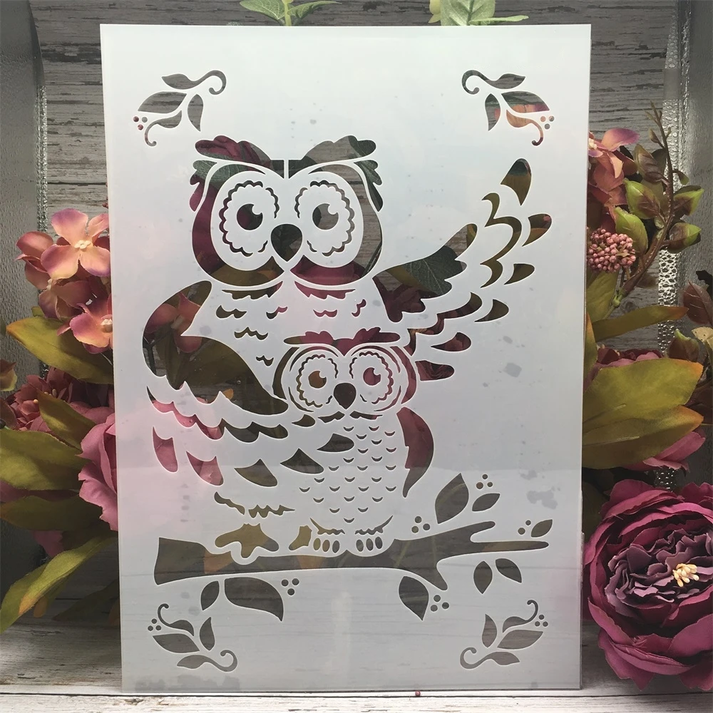 A4 29cm Cartoon Owl Parent and Baby DIY Layering Stencils Wall Painting Scrapbook Coloring Embossing Album Decorative Template