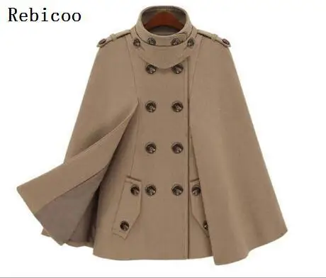 Autumn Winter Fashion Women Wool Cape Coat Fur Collar Woolen Blend Coats Female Hooded Cashmere Poncho Overcoat