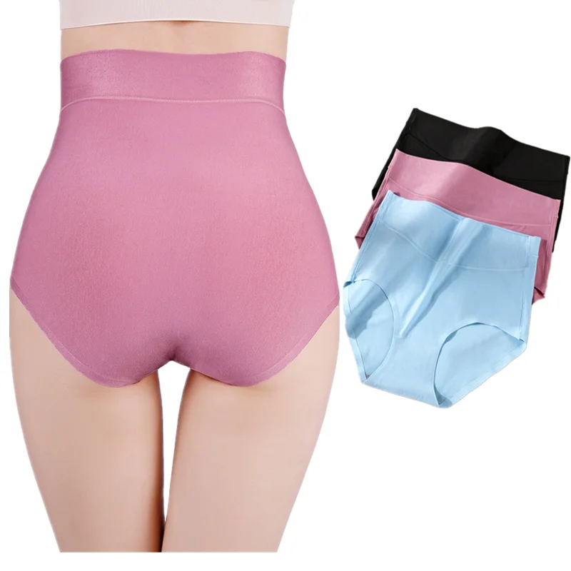 

Women Cotton Panties Super High Waist Non-trace Underwear Ladies Breathable Cotton Aunt Hip Lift Abdomen Large Size Briefs