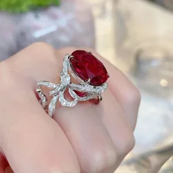 Valuable Flower Ruby Diamond Finger Ring 925 sterling silver Party Wedding band Rings for Women Promise Engagement Jewelry