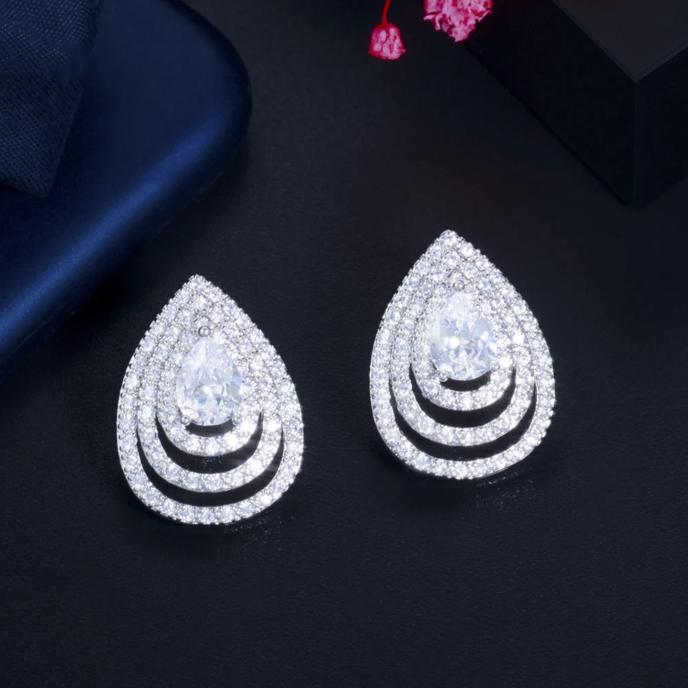ThreeGraces New Fashion Sparkling Blue Cubic Zirconia Big Stud Earrings for Ladies Daily Party Accessories Jewelry ER646 image 4