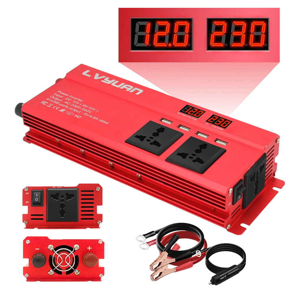 Inverter 12V/24V  220V 6000W Peak Car Power Inverter Voltage Transformer Converter 12/24 220 Charger Solar Inversor LCD Display