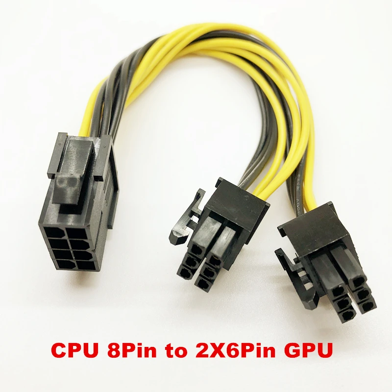 

100Pcs CPU 8Pin Female To Dual 6Pin Male PCI-E Adapte 8pin to 2X6pin Graphics card Power Supply Cable Y - Splitter Adapter 18AWG