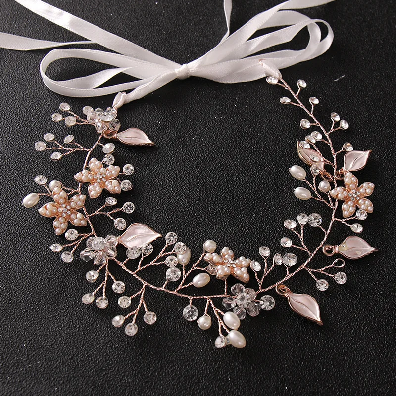 Floralbride Alloy Rhinestones Crystal Pearls Flower Leaf Bridal Headband Wedding Hair Vine Hair Accessories Women Hair Jewelry