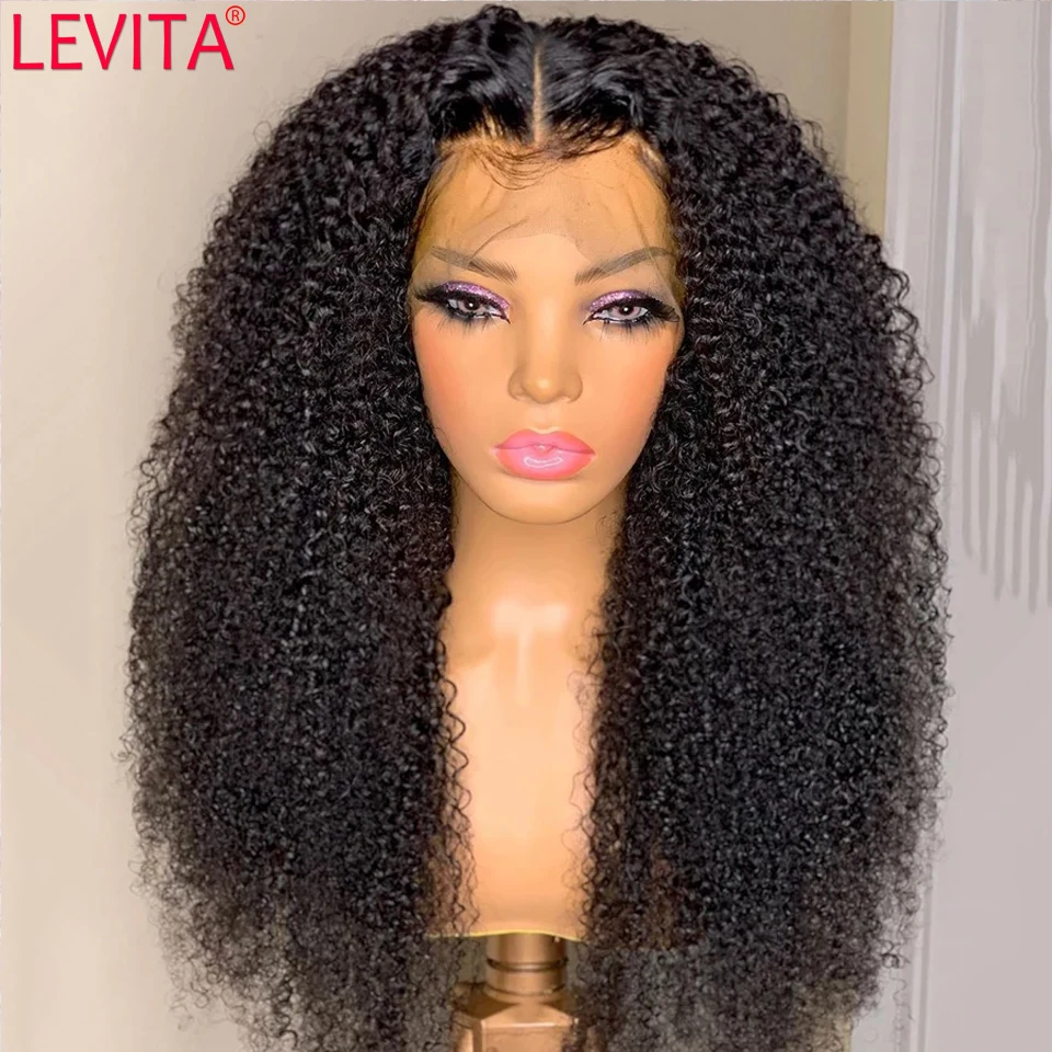 Wig Penutupan Renda Keriting Afro Ketebalan 250 Wig Frontal Renda 13X4 Wig Rambut Manusia Depan Renda Keriting 30 Inci Brasil untuk Wanita