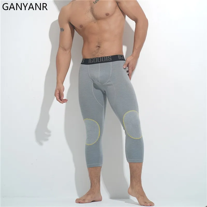 GANYANR Compression Pants Running Tights Men Gym Sportswear Leggings Fitness Sport 3/4 Sexy Basketball Yoga Trainig Workout Warm