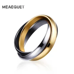 Stainless Steel Interlocked Triple Ring for Women Multi Color Wedding Band Bague Three in One