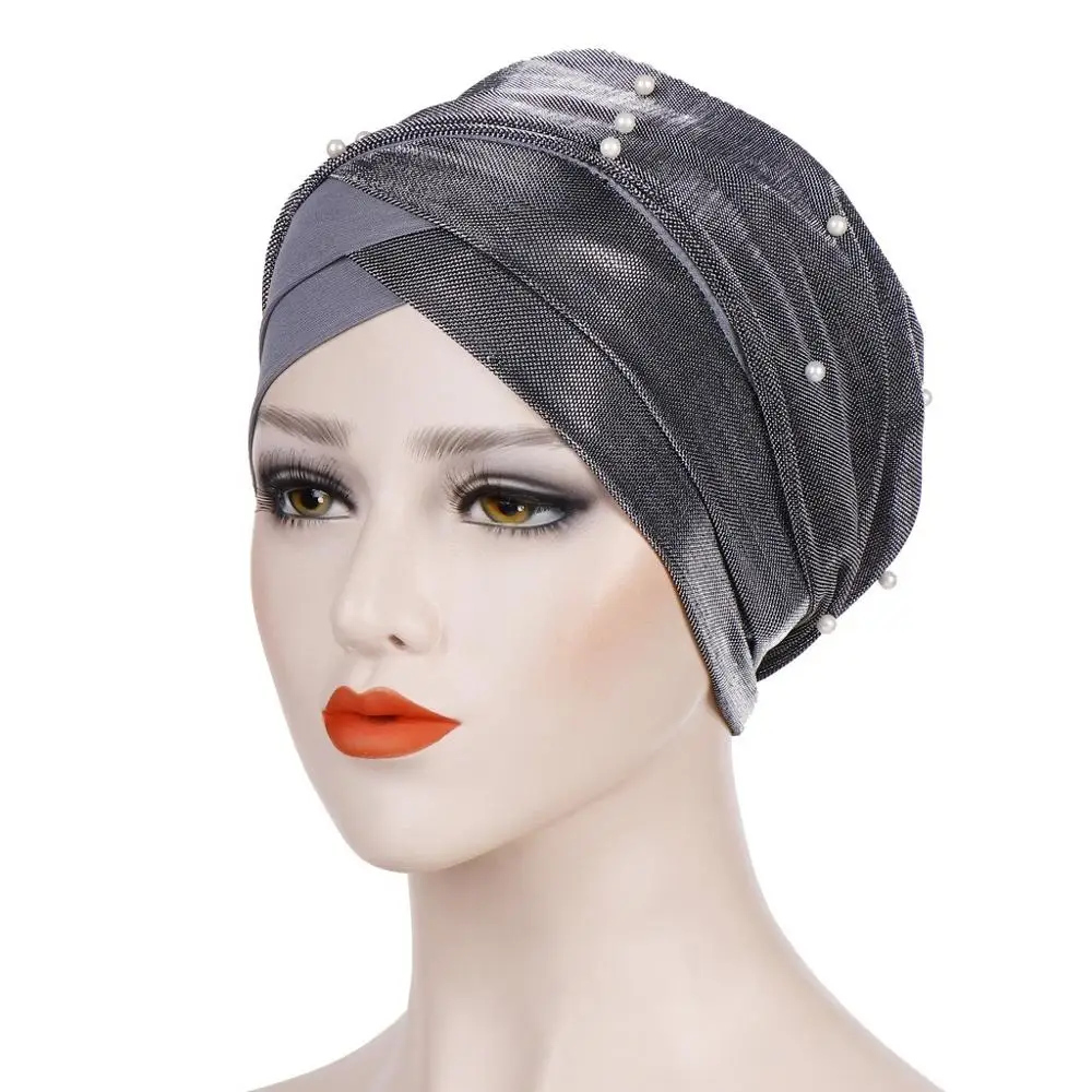 Écharpe de Sauna Islamique pour Femme Musulmane, Bonnet, Turban à Perles, Hijab, Casquettes Indiennes, Vide, 3 Plis