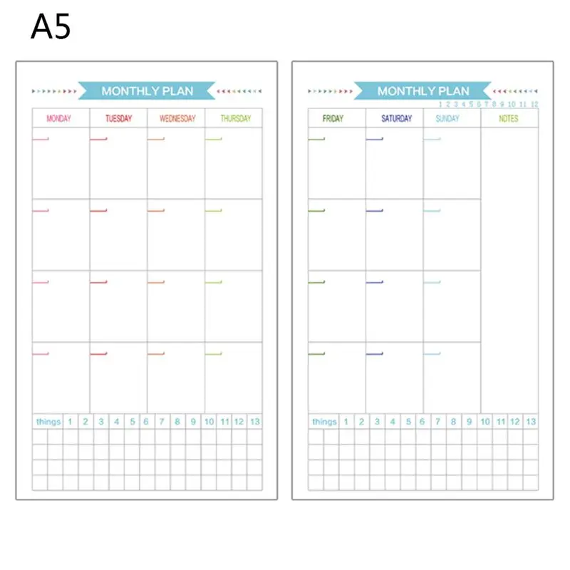 6 Holes Refill Inner Paper Diary Week Month Planner for A5 Loose Leaf Notebook QX2B