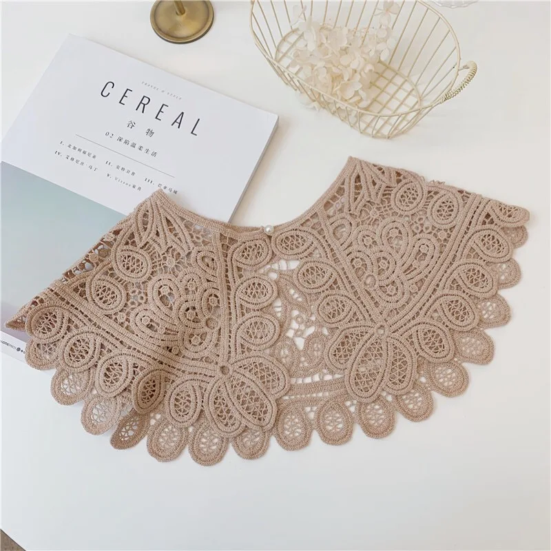 beige knitted collar fake Women\'s Fashion Clothing Accessories Solid Color Vintage Lace Collars Detachable Female Shirt Blouse