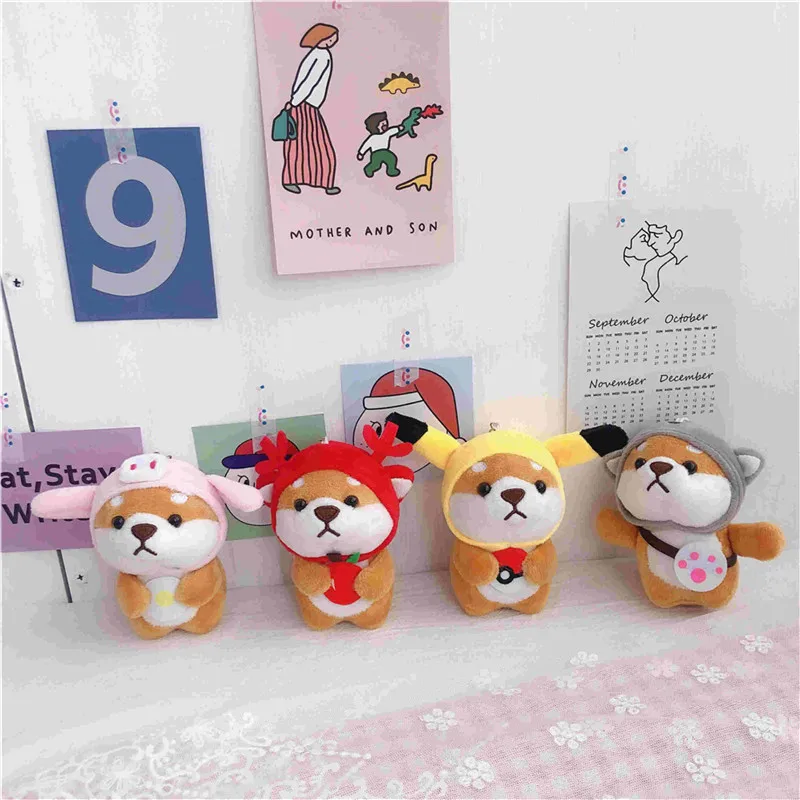 1Piece Cute Dress Up Little Shiba Inu dog plush Stuffed Cartoon Animals Soft Plush Toys Creative Car Backpack Keychain Pandant