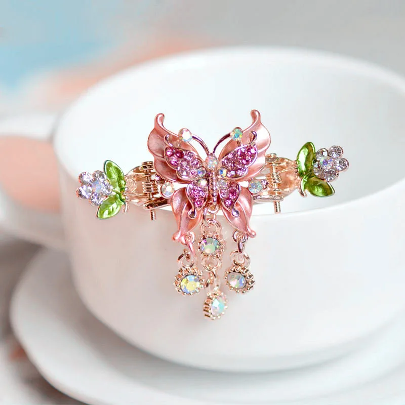 Morkopela Butterfly Enamel Hair Clip Vintage Charm Rhinestone Hairpin Clips Women Banquet Hair Claw Accessoires Party Jewelry