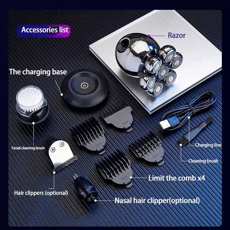 Rasoio elettrico per uomo 5 in 1 rasoi multifunzione per uomo Cordless calvo rasoio Kit per toelettatura tagliacapelli per uomo USB
