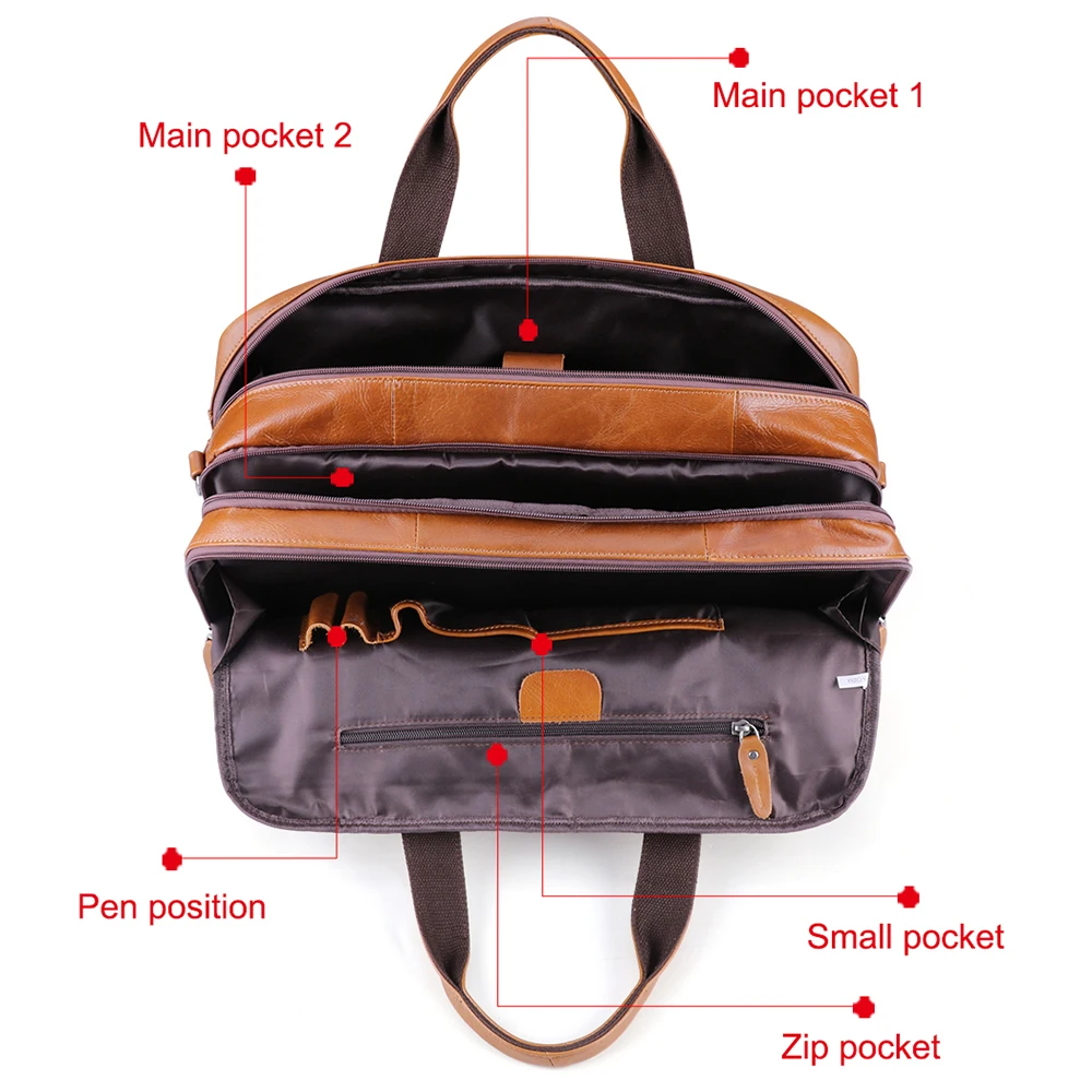 Lachiour-Bolso grande para portátil de 17 pulgadas para hombre, bolsa de viaje de cuero genuino, para hombro, cruzado