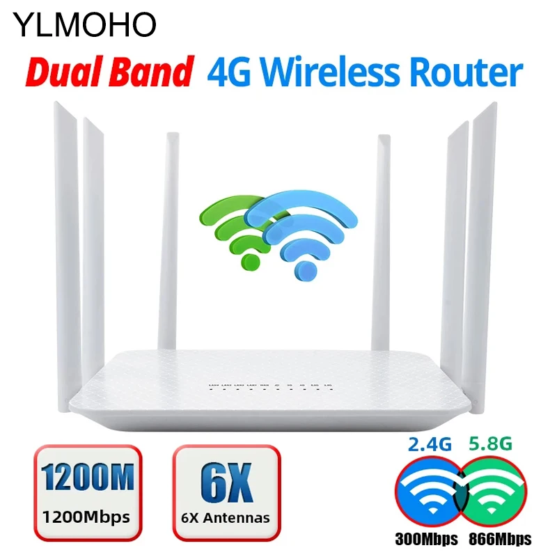 YLMOHO-LT260A Roteador WiFi, 1200Mbps, Gateway CPE Sem Fio, Banda Dupla, 2.4G, 5GHz, B5, B7, B28, Modem Hotspot Móvel, AP, 6 Antena