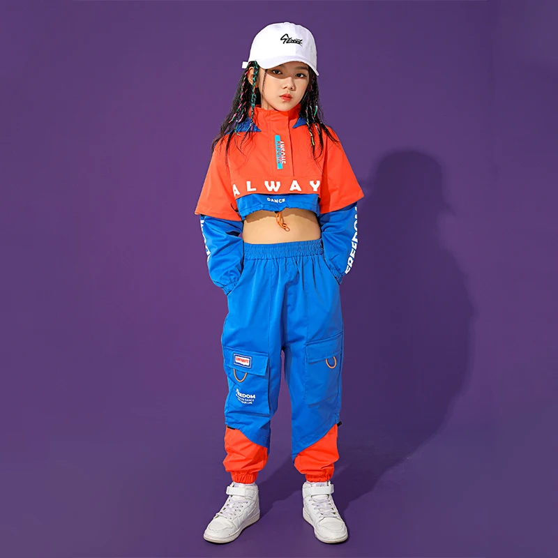 เด็ก Hip-Hop JAZZ Dance เครื่องแต่งกายหญิง Hooded Crop Tops กางเกง Hip Hop Catwalk Street Dance เสื้อผ้าเวทีสวมใส่ BL7515