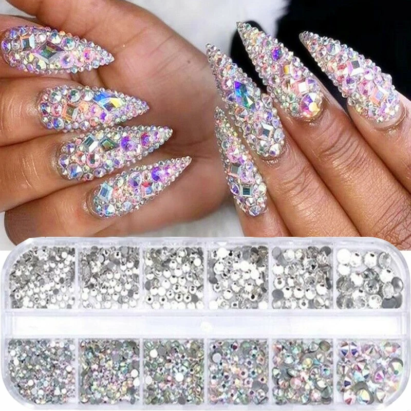 12 boxes/boxes DIY crystal rhinestone jewelry glass 3D glitter diamond gem nail art decoration nail jewelry