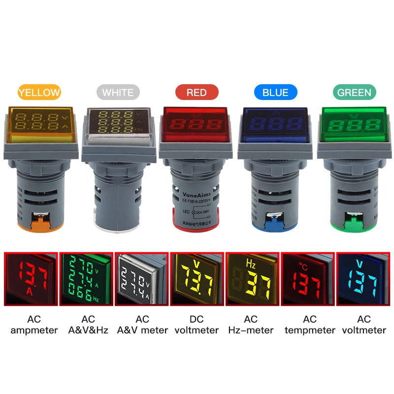 Square Display AC Voltmeter Ammeter Used For Line Measurement Value Display LED Indicator DC Voltmeter Light Signal Simulation