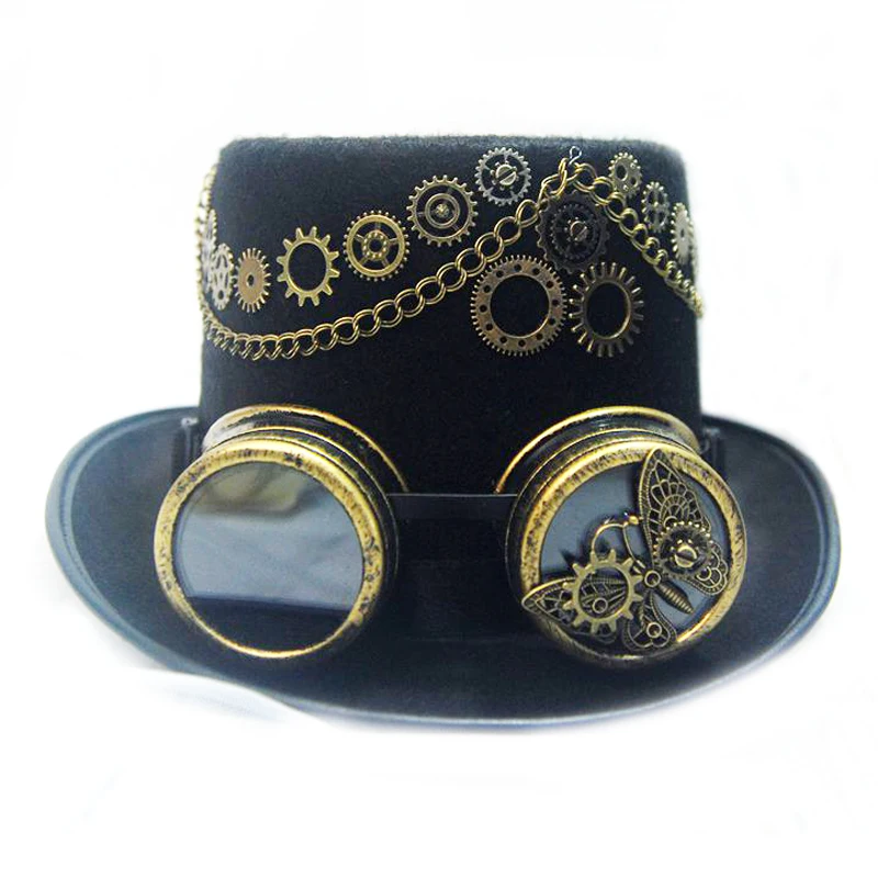 

DIY Fedora Hat Steampunk Hat For Women Steam Punk Gear Top Hat Men Millinery Goggles Chain Butterfly Cogs Handmade Hats