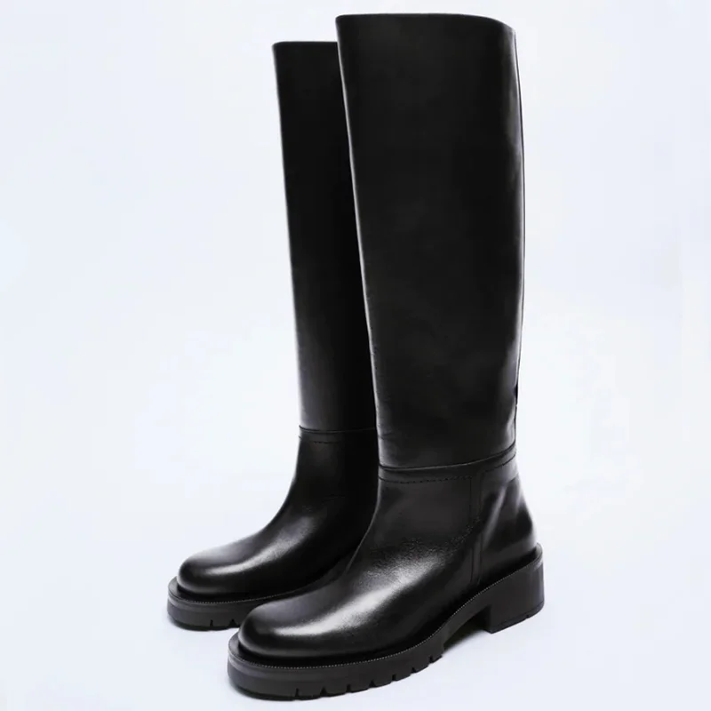 FEDONAS-Botas hasta la rodilla de cuero genuino para mujer, zapatos de tacón alto, estilo Punk, otoño e invierno, 2025