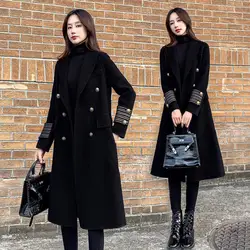 Women's Black Woolen Coat 2022 Female Mid-length Autumn Winter New Wool Jacket Temperament Wind Woolen Cloth Overcoat B