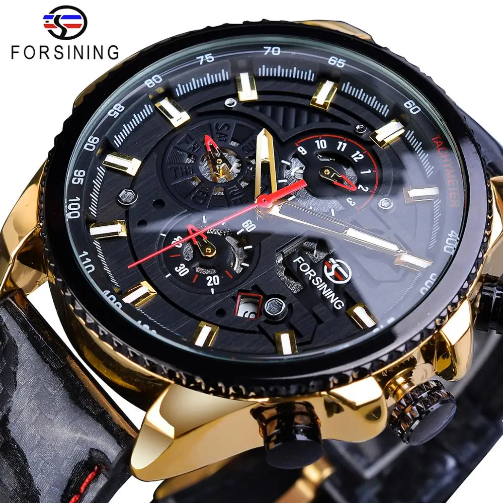 

Forsining Brand 3 Sub Dial Mechanical Watch Automatic Calendar Army Racing Car Sport Mens Fabric Leather Band Clock Dropshipping