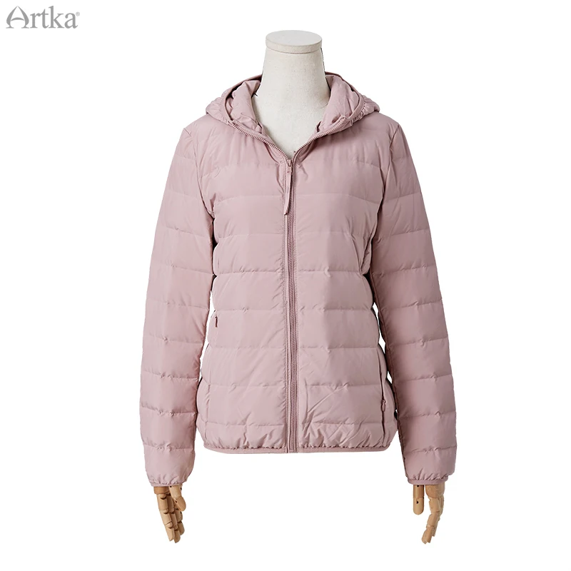 ARTKA 2019 Winter New Women\'s Down Jacket 90% White Duck Down Ultralight Warm Jacket Short Hooded Down Jacket Women DK10491D