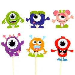 6 Pcs/set Cartoon Monster Happy Birthday Cupcake Toppers Cake Decorations for Wedding Birthday Party Cake Supplies Baby Shower